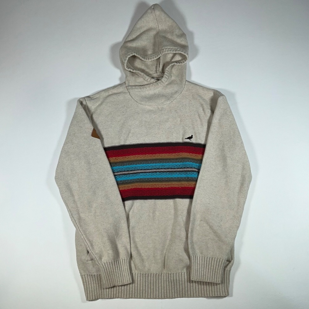 Staple Pigeon Men's M Hooded Sweater Striped Knit Beige Multicolor Streetwear